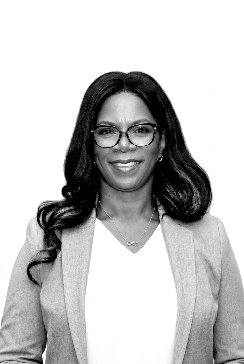 Alethia O'Hara-Stephenson, candidate for Shelburne Councillor, in a black-and-white studio portrait.